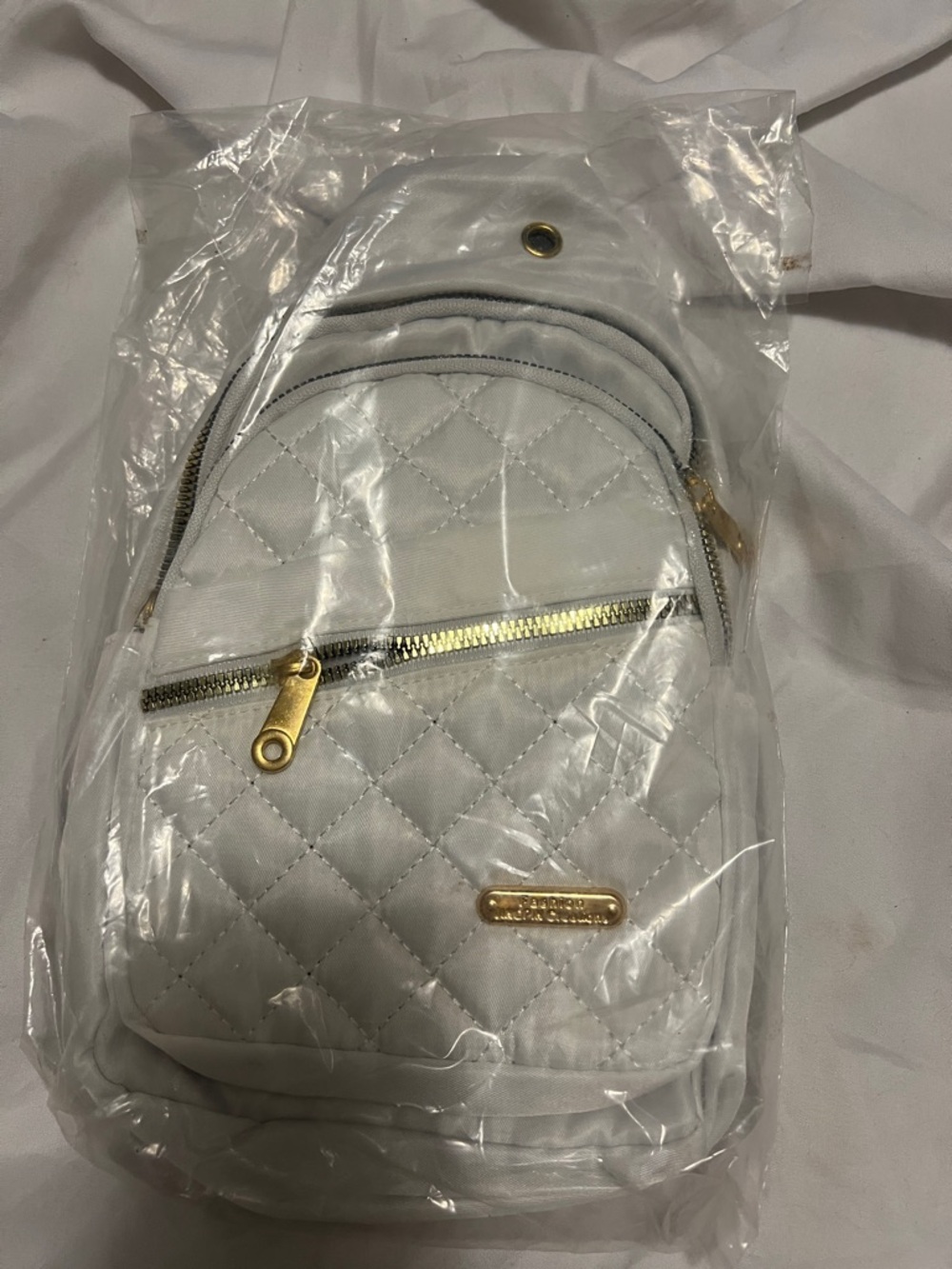 SHEIN White Quilted Crossbody Bag with Gold Hardware